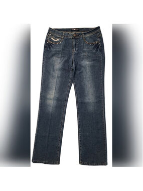 Blue Identity Rhinestone Embellished Bootcut Denim Blue Jeans Women's 10